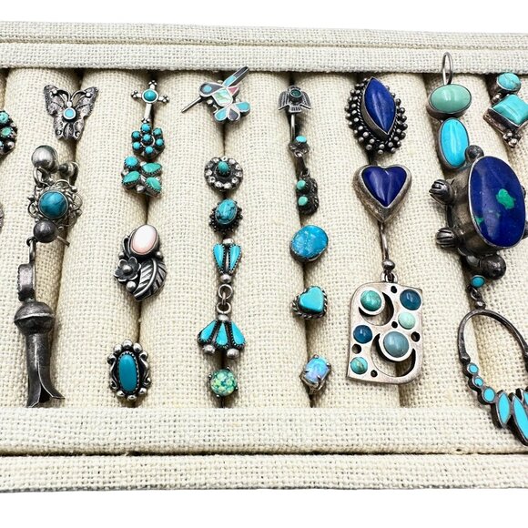 Southwest Native Sterling Silver Turquoise Single Earrings Wear Or Craft 71 Gram - Picture 3 of 6